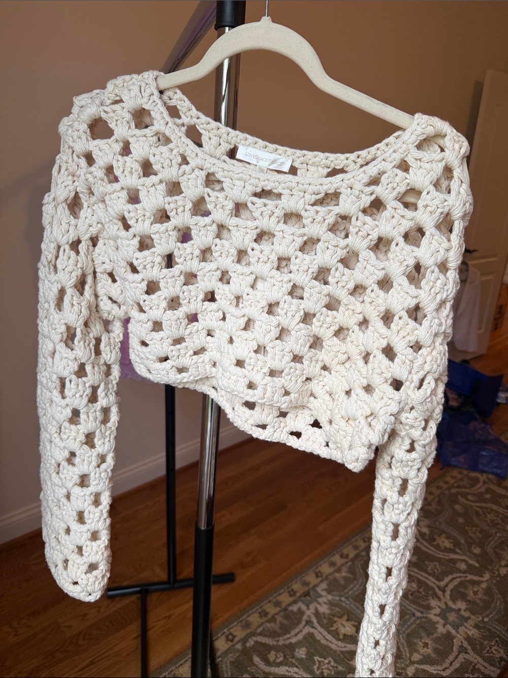 LoveShackFancy Cream Crochet Knit Sweater